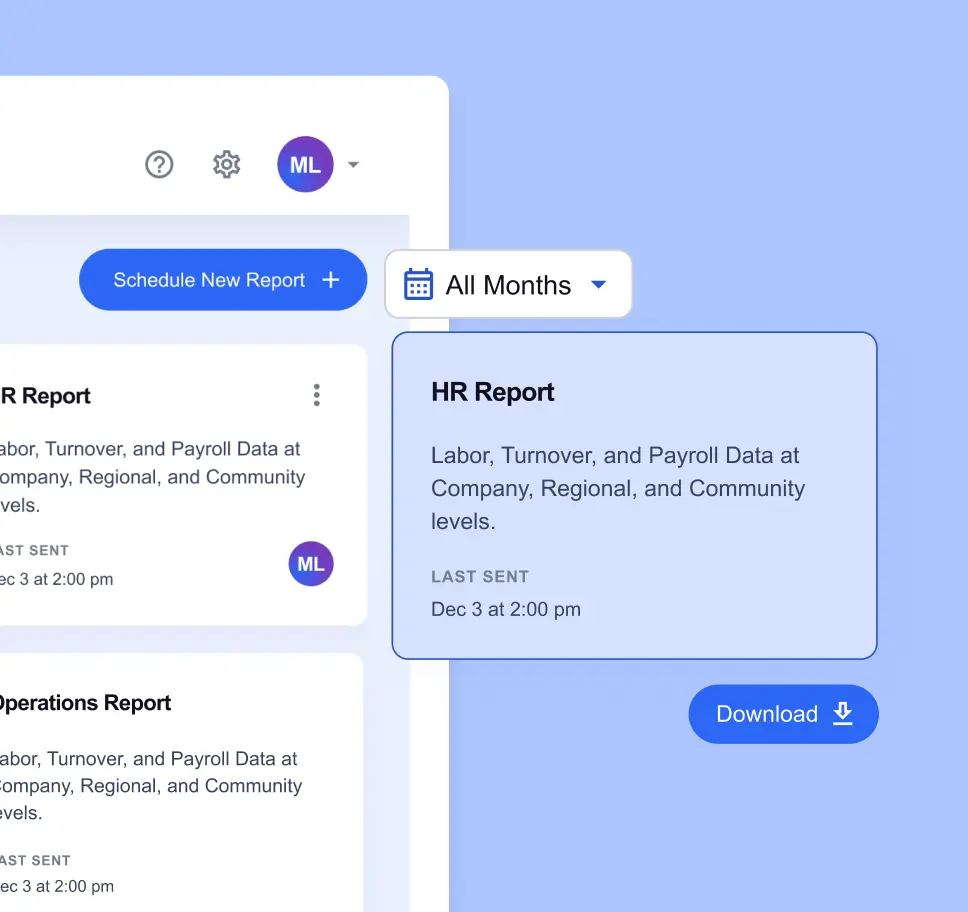 Clarent hr report dashboard scheduling interface light background