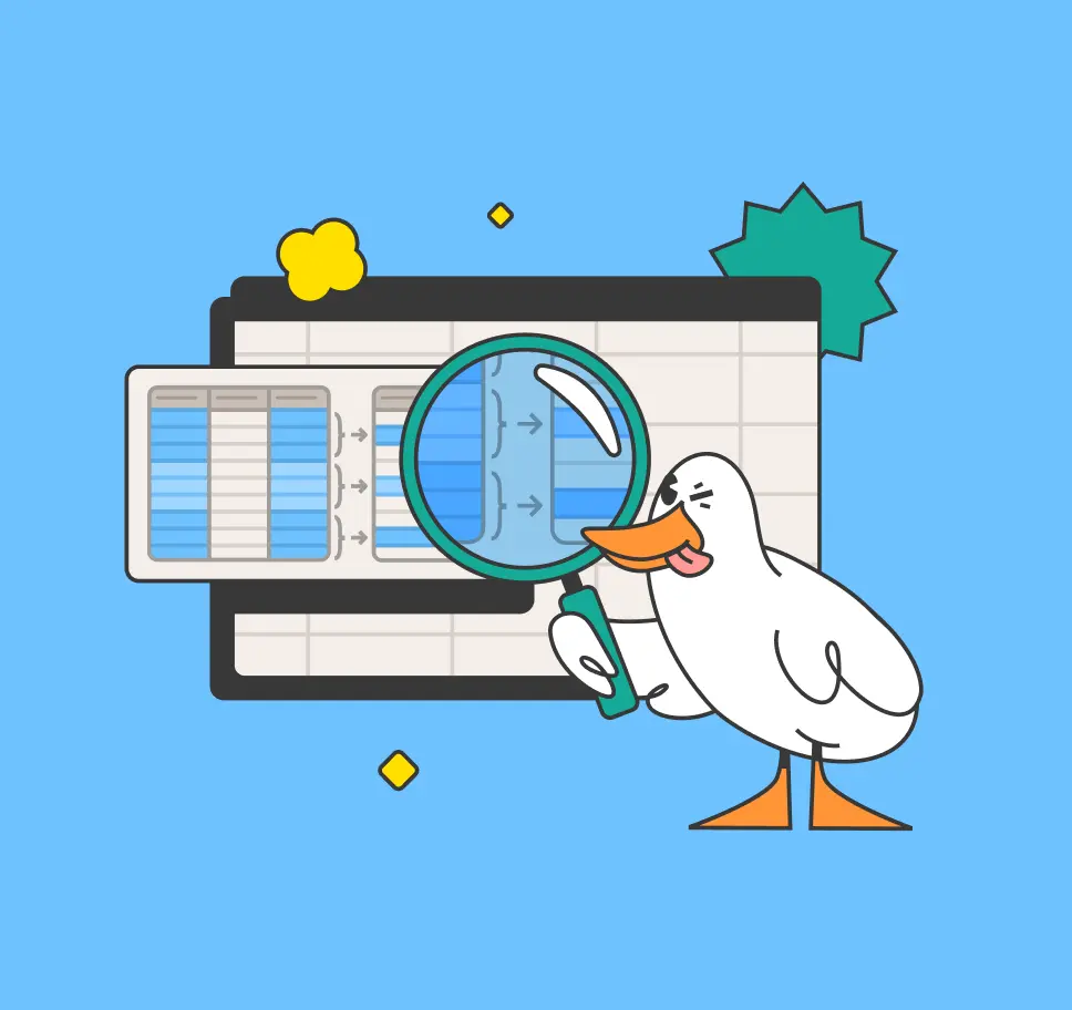 Motherduck data analysis illustration duck magnifier