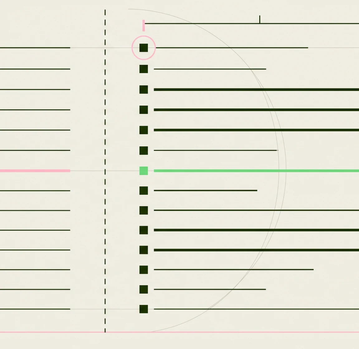 Blueprint wireframe of a page built from stacked lines with a checklist column
