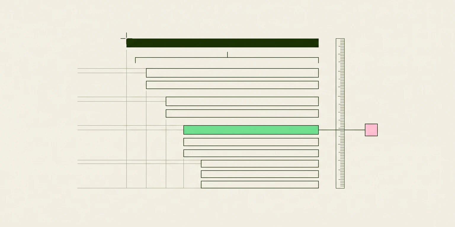Blueprint illustration of stacked horizontal bars, one highlighted green, beside a measurement ruler