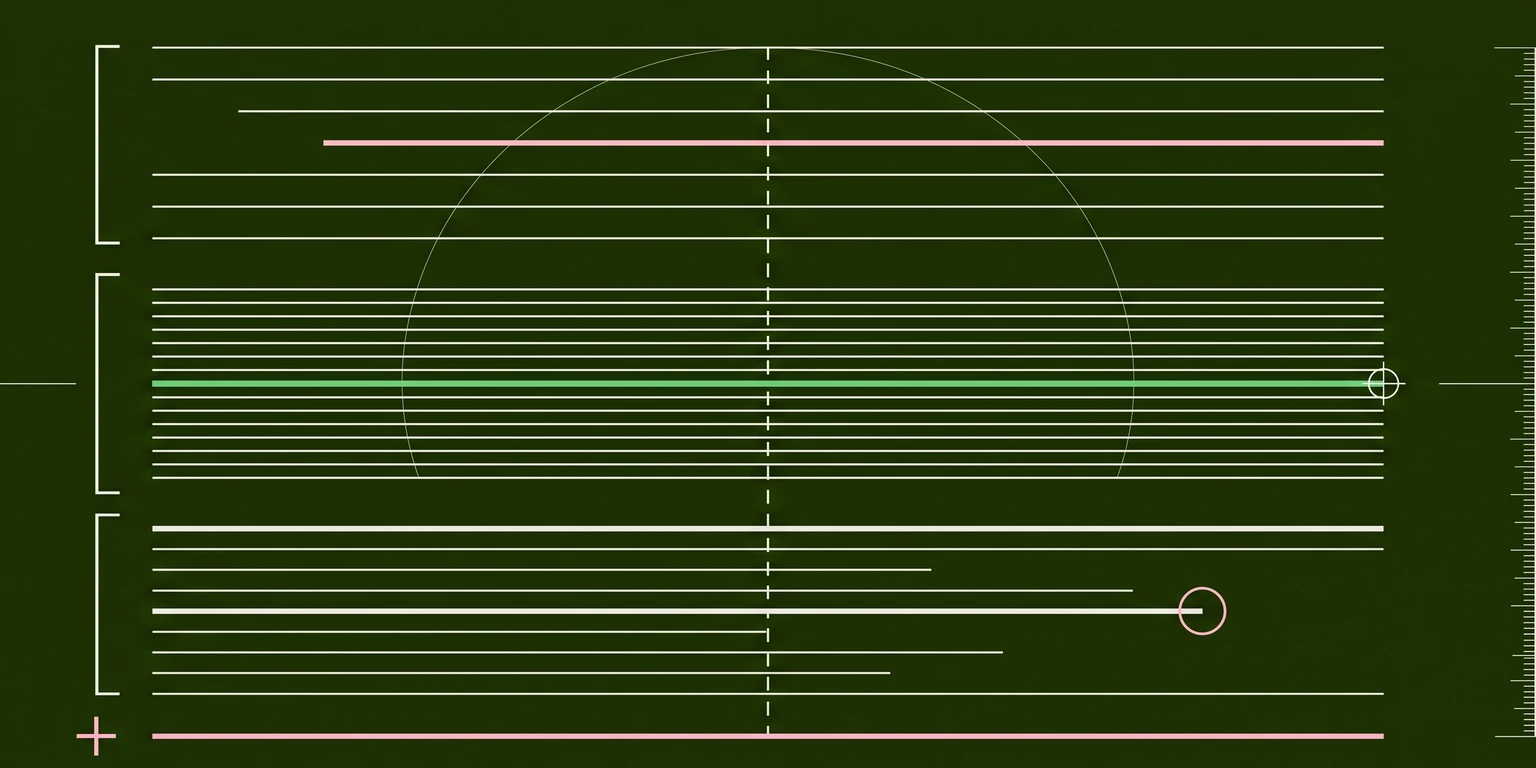 Dark blueprint illustration of a document made of stacked lines beside a ruler