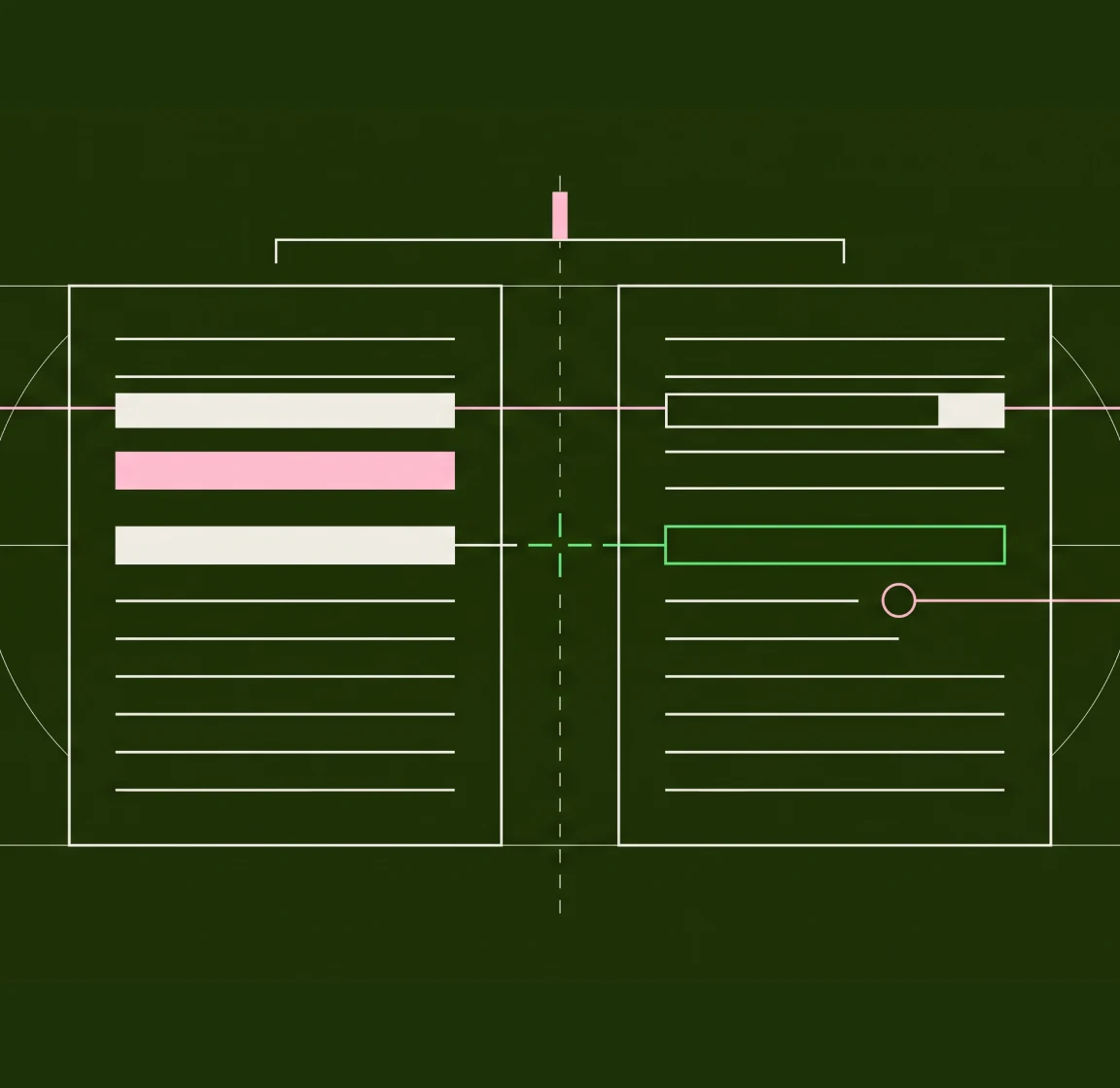 Dark blueprint illustration of stacked bars under a measurement bracket, two of them highlighted