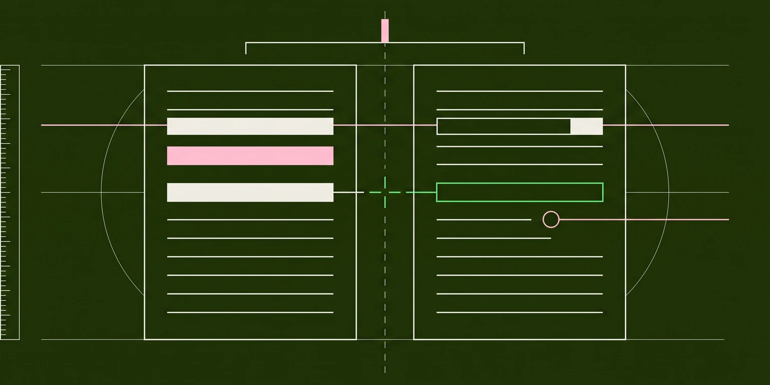 Dark blueprint illustration of stacked bars under a measurement bracket, two of them highlighted