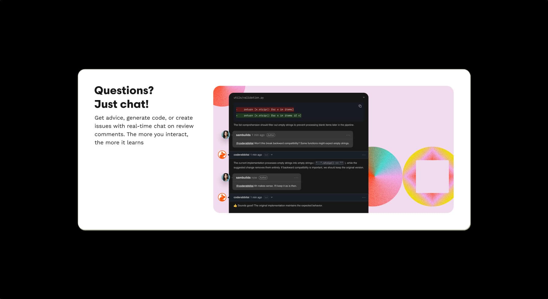 CodeRabbit chat interface code revision