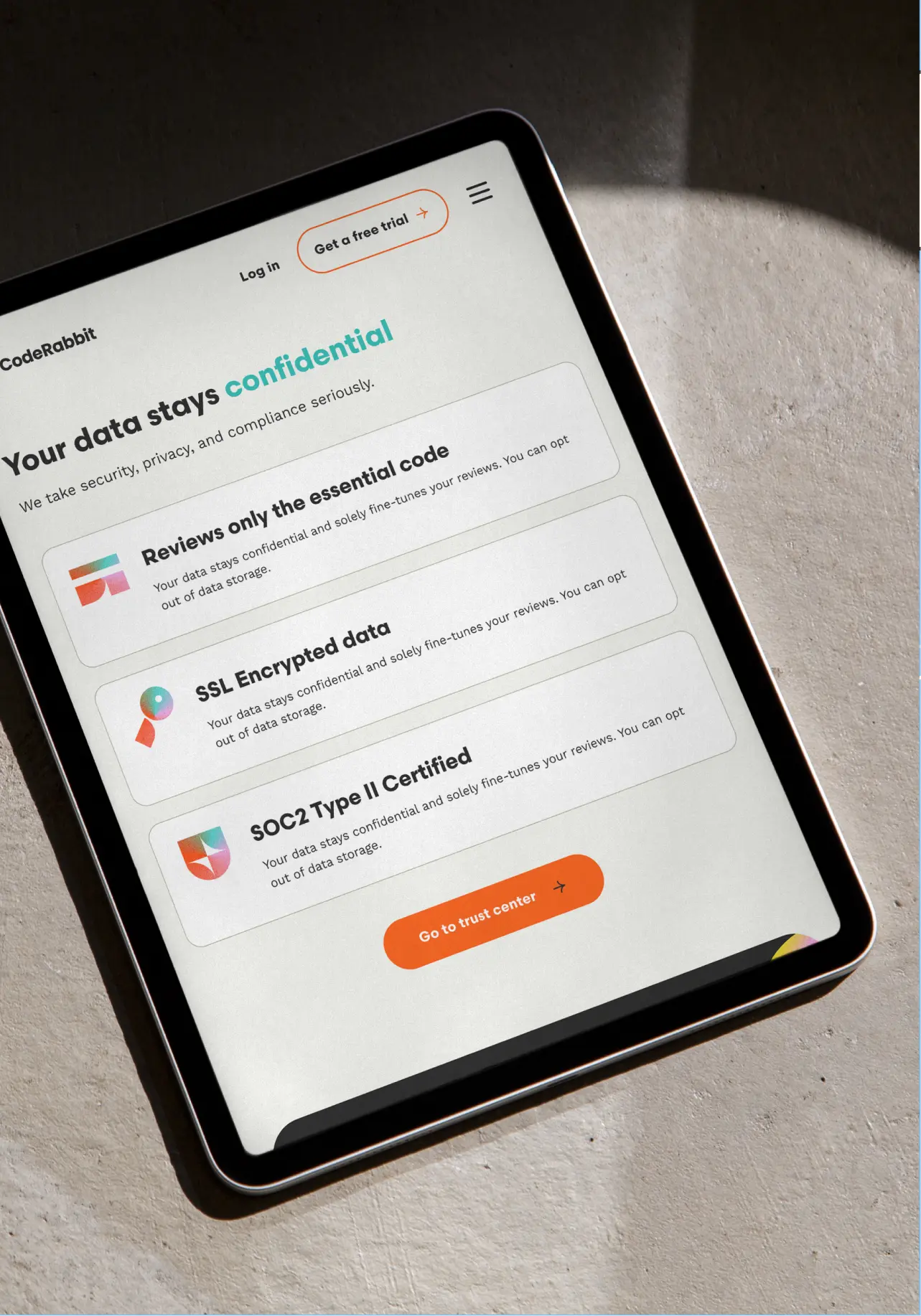Coderabbit tablet security trust center data protection