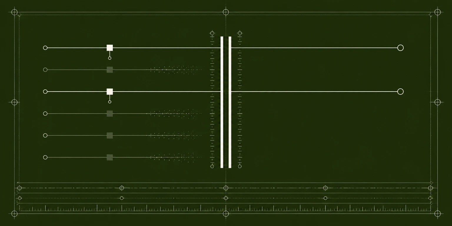 Dark blueprint illustration of horizontal sliders and vertical measurement lines
