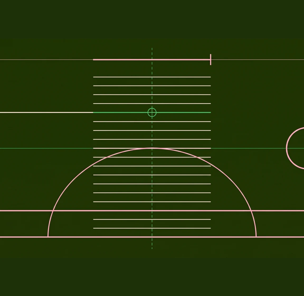 Dark blueprint illustration of horizontal text lines with a circular marker