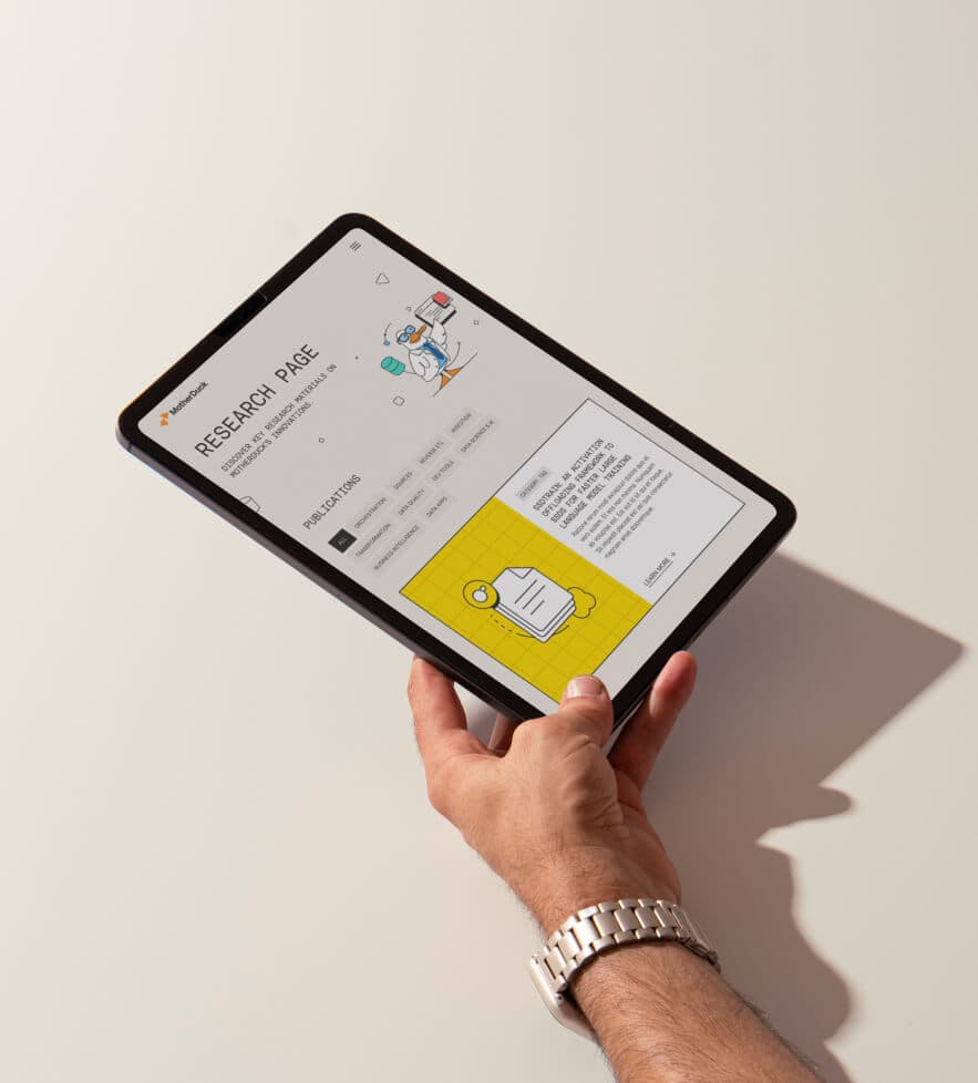 MotherDuck research page tablet