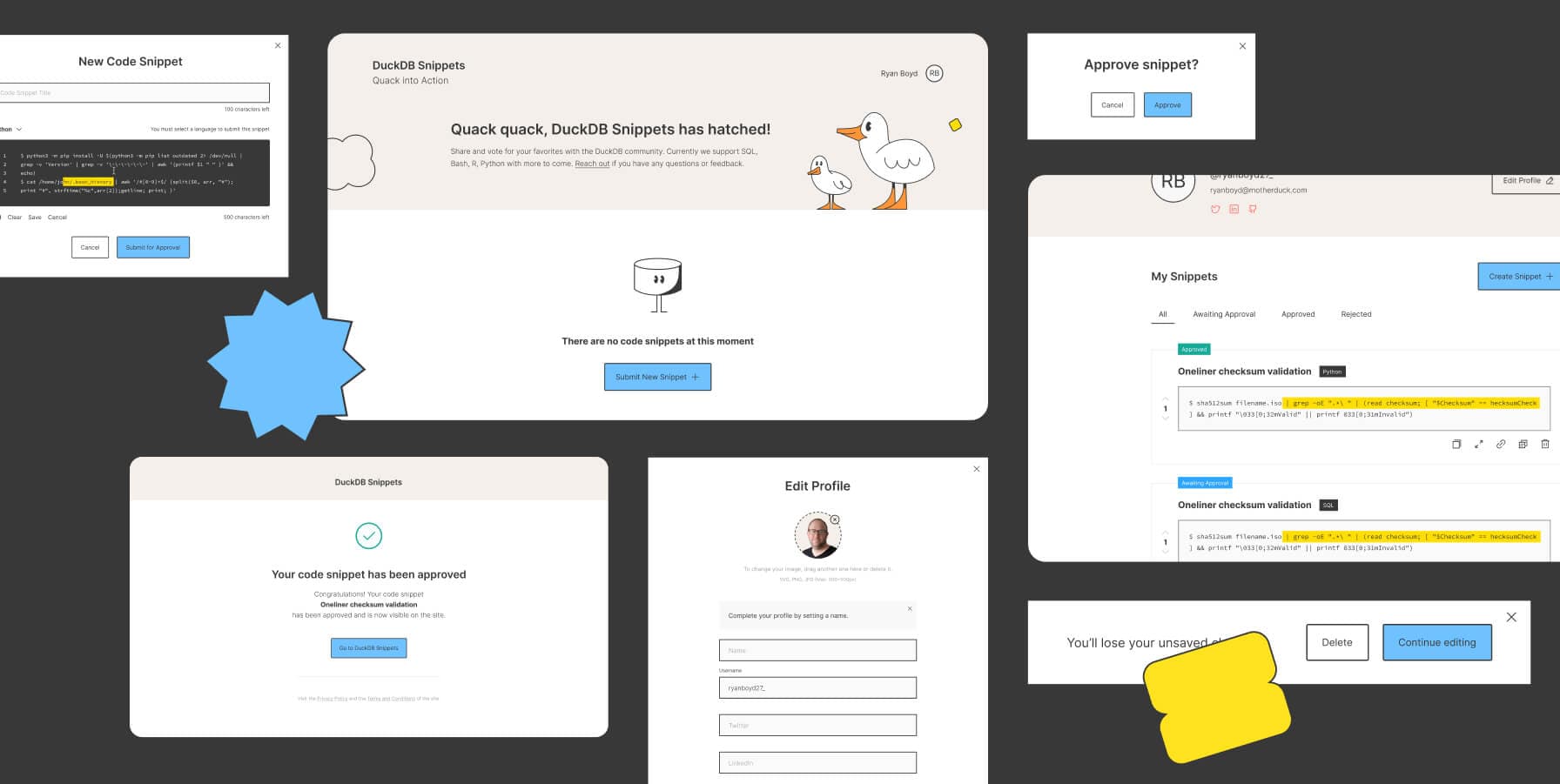 MotherDuck ui snippets platform