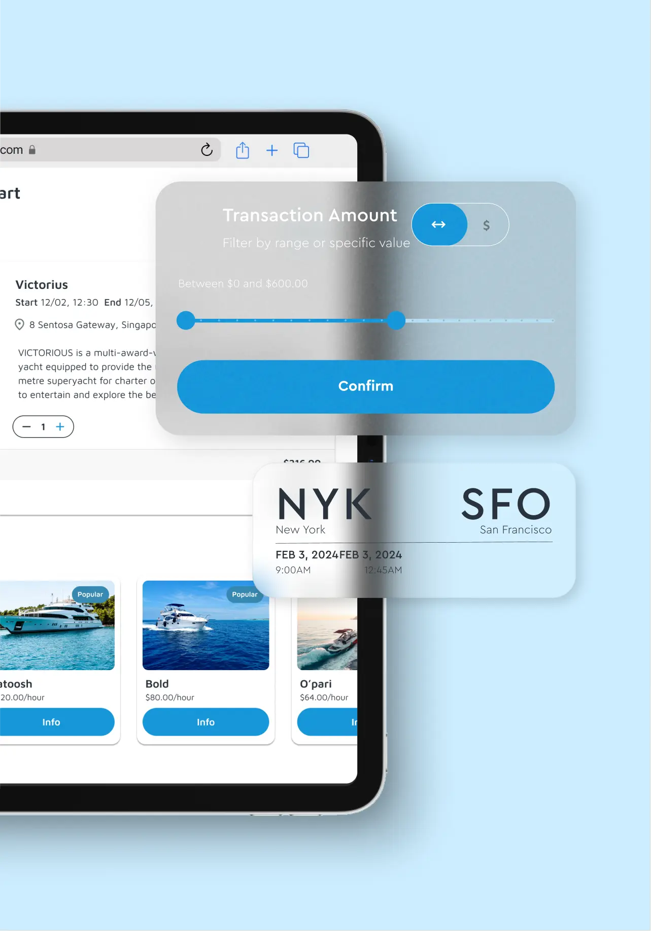 Product transaction amount filter modal tablet