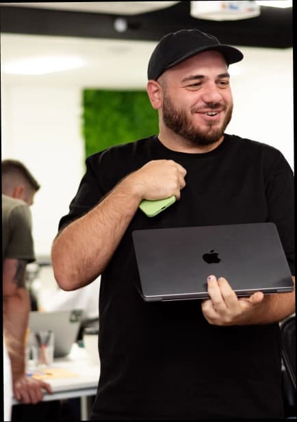 Team member working with laptop