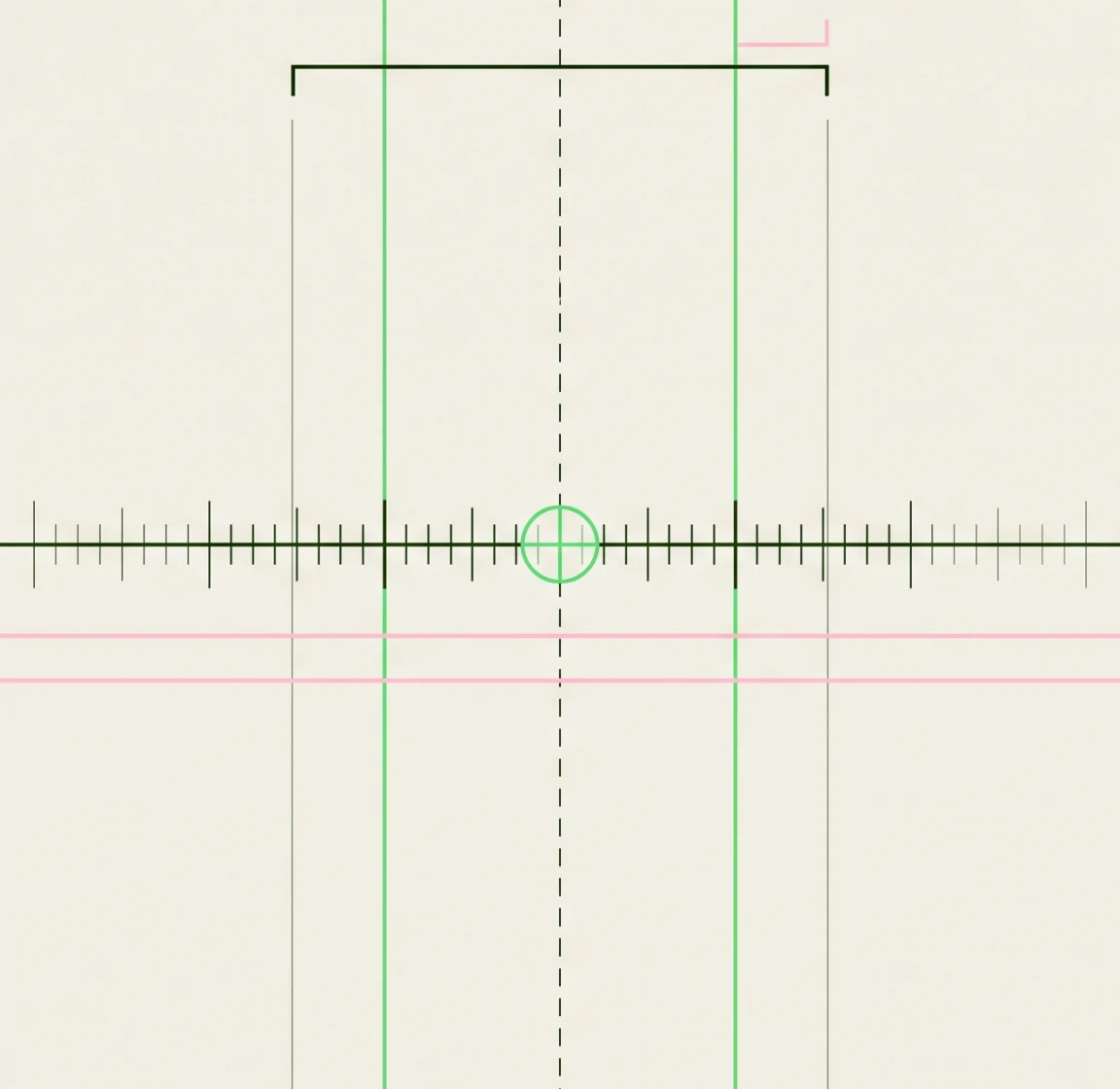 Blueprint illustration of a horizontal ruler with a highlighted circular marker